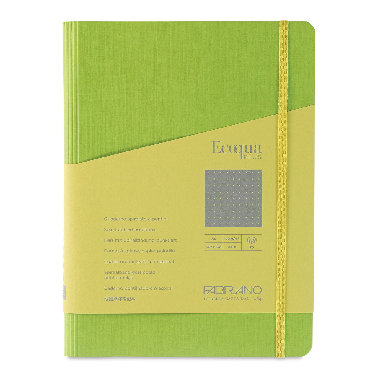 Fabriano Ecoqua Plus Hidden Spiral-Bound Notebook - Lime, 8-1/4" x 5-4/5", Dot Grid